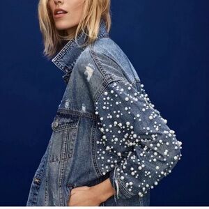 Sunset and Spring Pearl Embellished Denim Jacket in Size Small